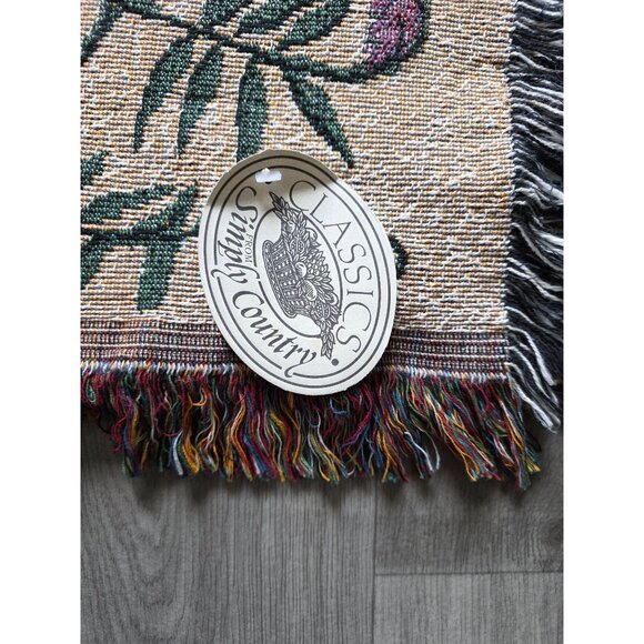 Country Classics Butterfly Floral Tapestry Throw Blanket Fringe Made In USA NWT - Picture 2 of 5